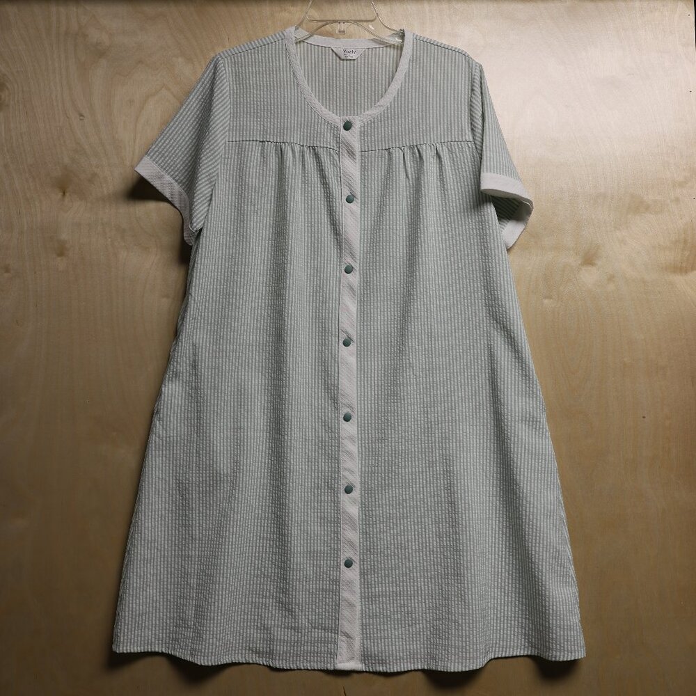 Yozly Green Striped House Dress, Nightgown, House Dress, Duster Women's Sz Large